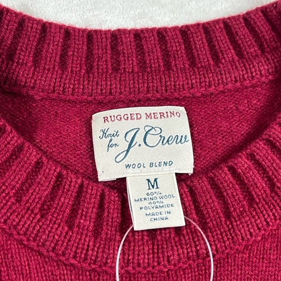 NWT J. Crew Rugged Merino Wool Blend Red Crewneck Pullover Sweater Classic C24 - Picture 3 of 9